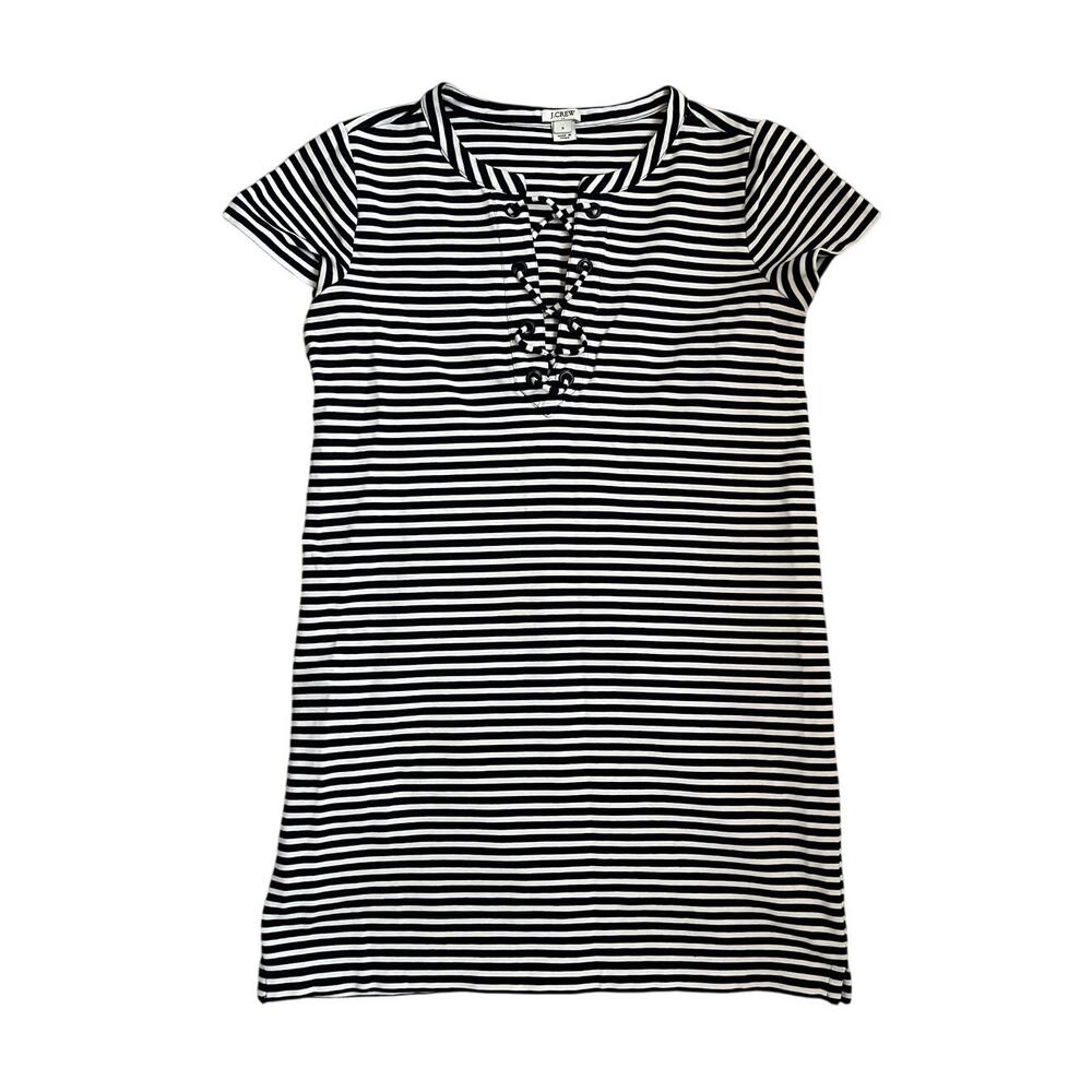 J. Crew Navy and White Striped Lace-Up Dress Size Small